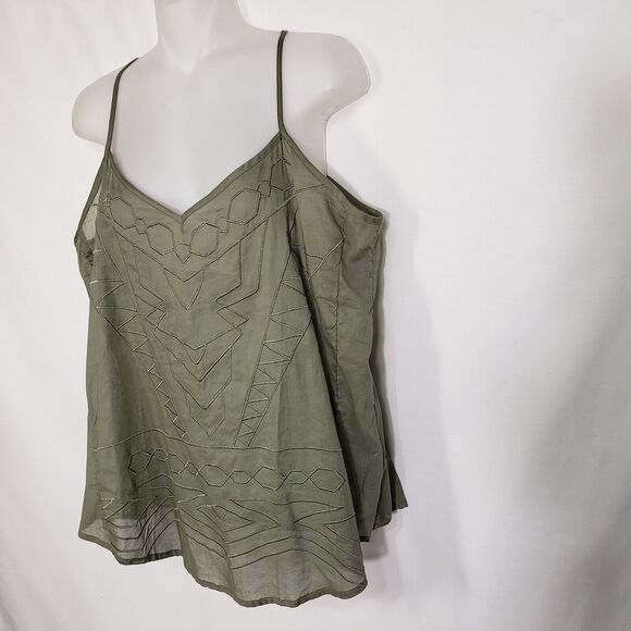 Maurices Womens Blouse Size Large Green Embroidered Racerback Tank Top Sheer - Picture 5 of 8